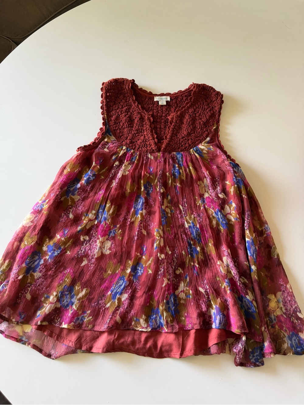 SUNDANCE SIZE S WOMEN’S FLORAL CROCHET YOKE FLOWY SLEEVELESS TOP